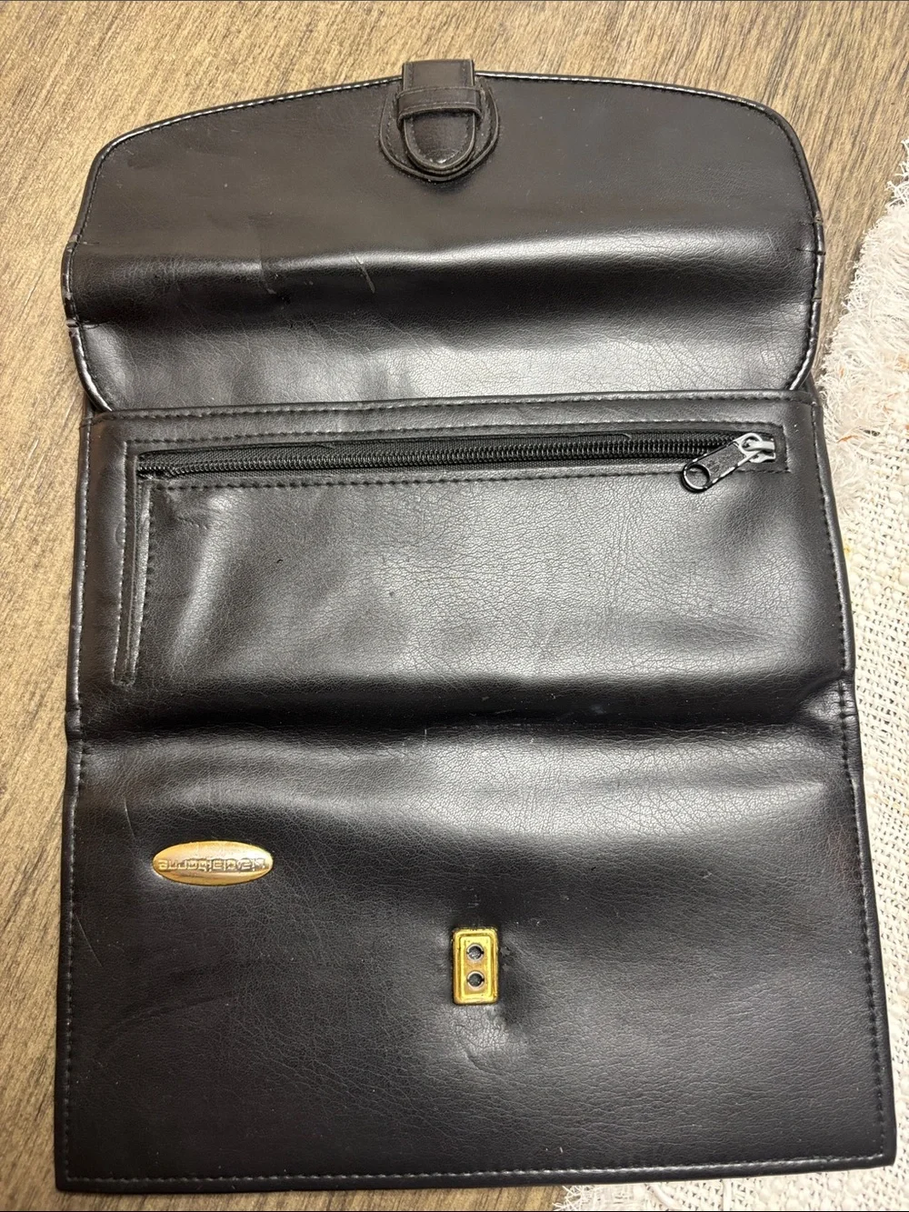 Liz Claiborne Black Leather Wallet with Gold Tone Logo